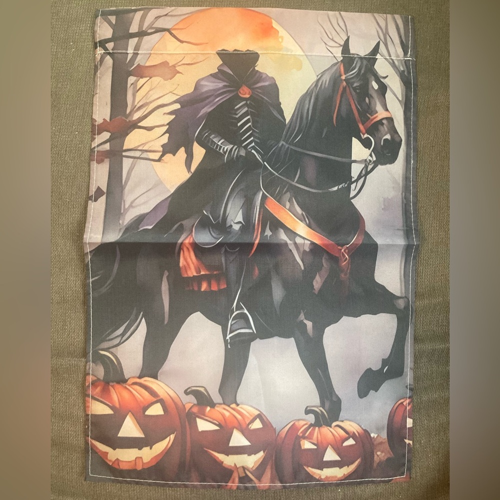 Garden Flag Halloween Headless Horseman and Horse 12" x 18" NWOT